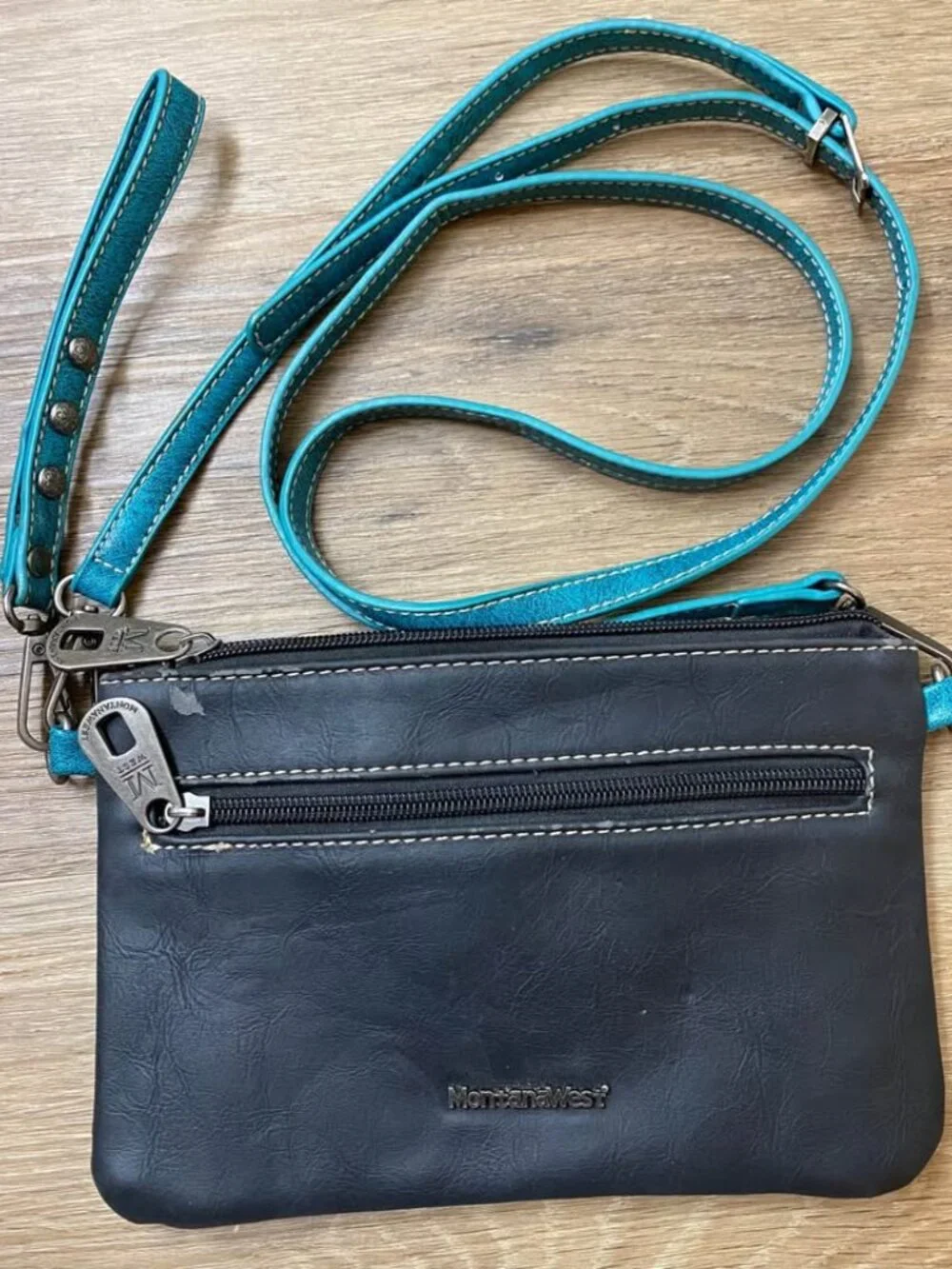 Montana West Western Wristlet Crossbody Clutch White Black Turquoise Studded Flo